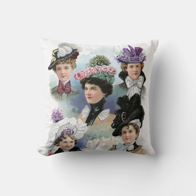 Vintage Ladies Fashion Victorian Hats Pillow (Front)