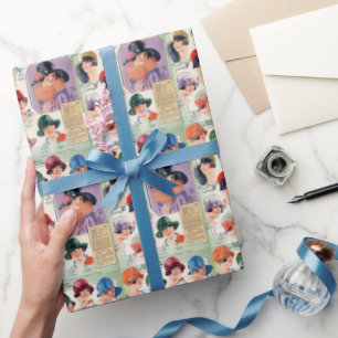 Vintage Ladies Hats colourful retro womens fashion Wrapping Paper