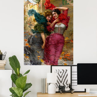 Vintage Ladies In Red Blue Green Poster