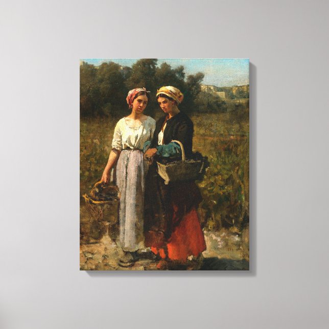 Vintage Ladies Picking Grapes Canvas Print (Front)