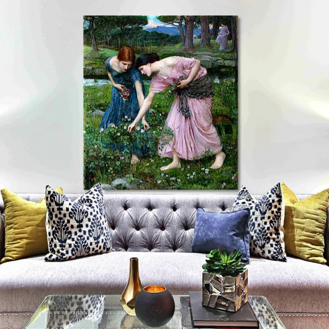 Vintage Ladies Picking Pink Rose Flowers Canvas Print (Creator Uploaded)