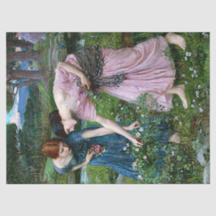 Vintage Ladies Picking Pink Rose Flowers Decoupage Tissue Paper