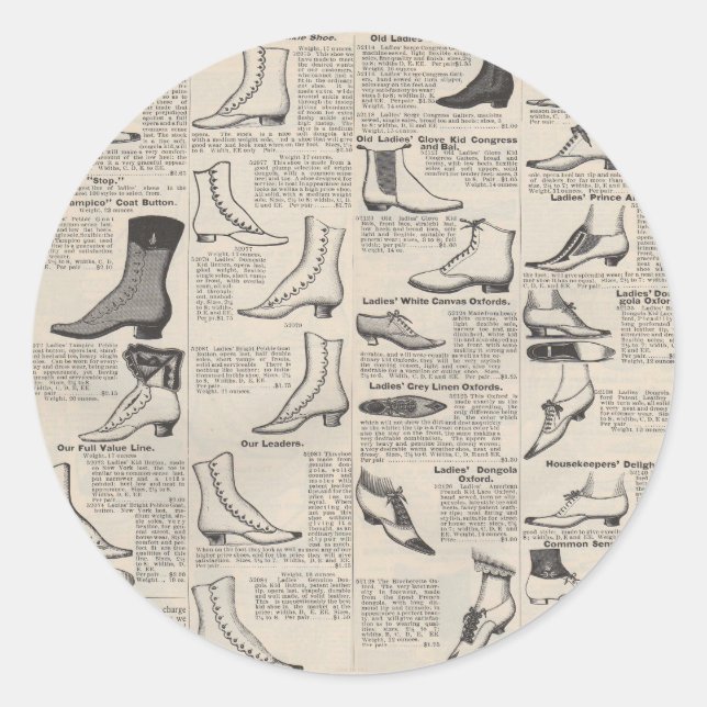 Vintage Ladies' Shoes Catalogue - 1900s Fashion Classic Round Sticker (Front)