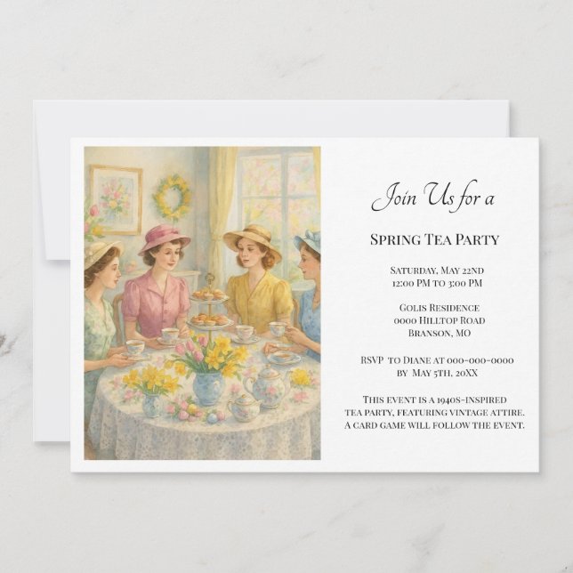 Vintage Ladies Spring Tea Party  Invitation (Front)