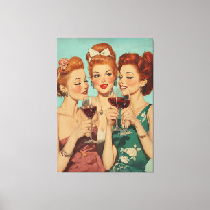 Vintage Ladies Toasting with Wine Canvas Print