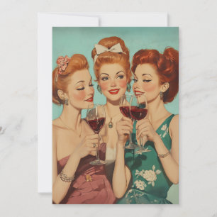 Vintage Ladies Toasting with Wine Invitation