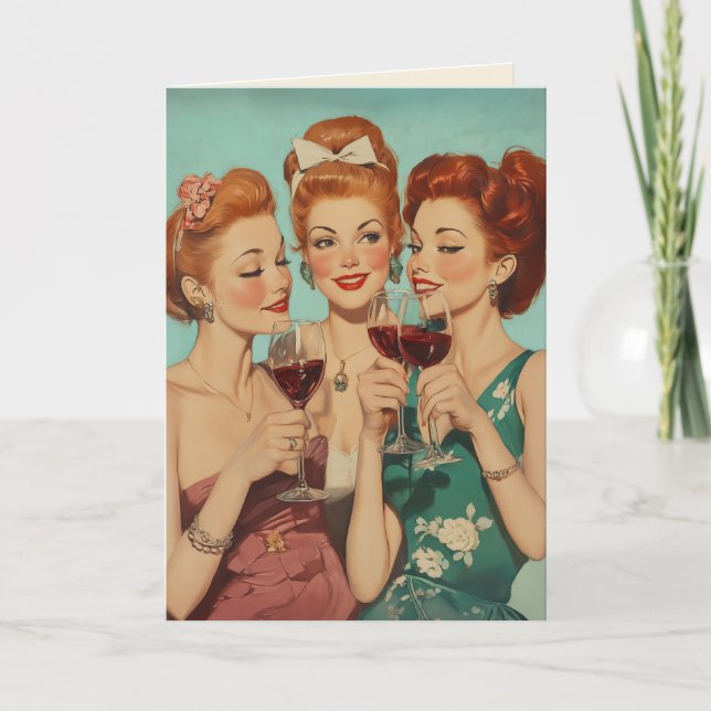 Vintage Ladies Toasting with Wine Invitation (Front)