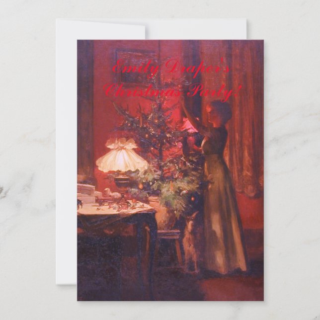 Vintage Lady and Christmas Tree Invitation (Front)