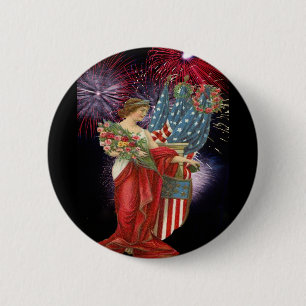 Vintage Lady and Fireworks 6 Cm Round Badge