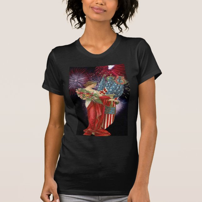 Vintage Lady and Fireworks T-Shirt (Front)