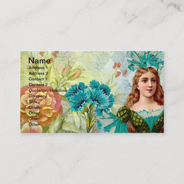 Vintage Lady and Flowers Business Card (Front)