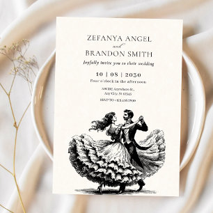 Vintage Lady and gentlemen couple dancing wedding Invitation