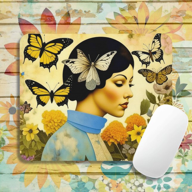 Vintage Lady, Butterflies, Flowers and Inspiring Mouse Pad (Creator Uploaded)