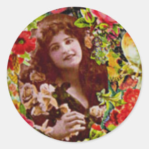 Vintage Lady Cameo in Roses Classic Round Sticker