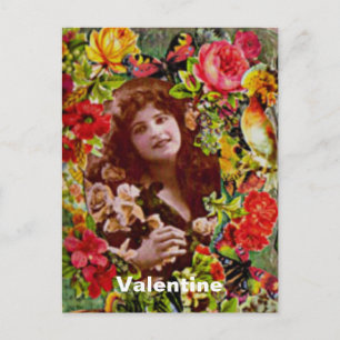 Vintage Lady Cameo in Roses Holiday Postcard