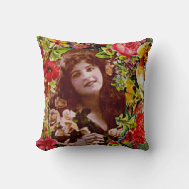 Vintage Lady Cameo in Roses Pillow (Front)