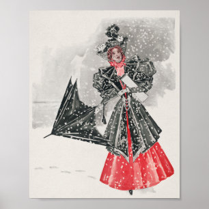 Vintage lady christmas holiday poster