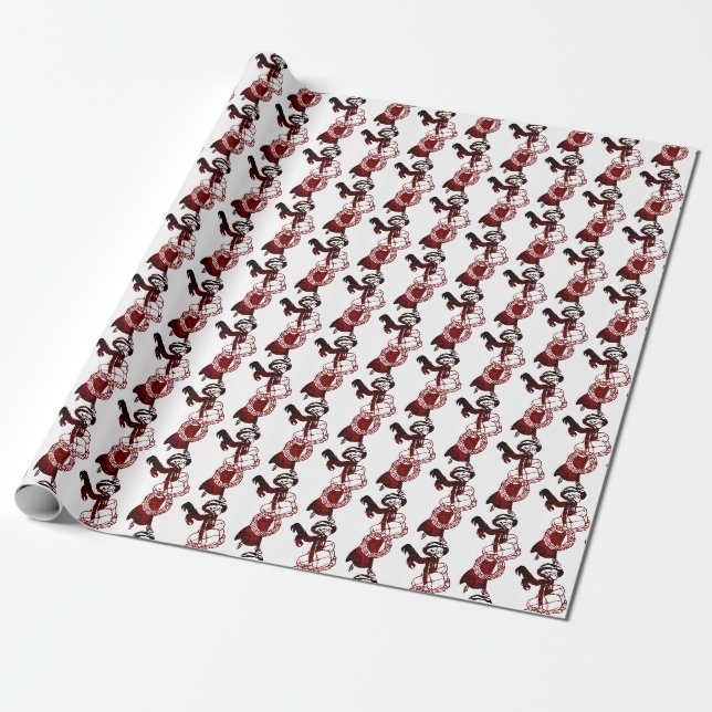 Vintage Lady Christmas Wrapping Paper (Unrolled)