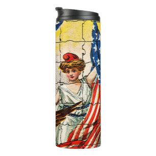 Vintage Lady, Eagle, Flag and Liberty Bell Mosaic Thermal Tumbler