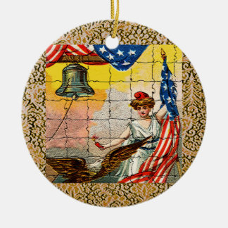 Vintage Lady, Eagle, Flag and Liberty Bell Mosiac Ceramic Tree Decoration