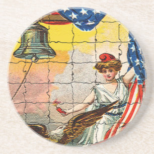 Vintage Lady, Eagle, Flag and Liberty Bell Mosiac Coaster