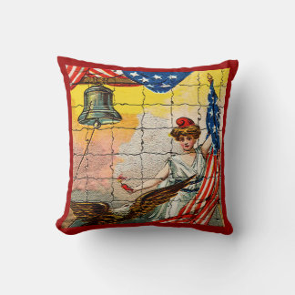 Vintage Lady, Eagle, Flag and Liberty Bell Mosiac Cushion