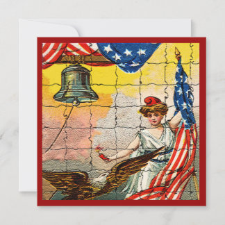 Vintage Lady, Eagle, Flag and Liberty Bell Mosiac Invitation