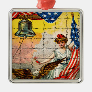 Vintage Lady, Eagle, Flag and Liberty Bell Mosiac Metal Tree Decoration