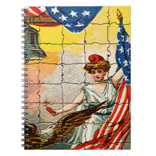 Vintage Lady, Eagle, Flag and Liberty Bell Mosiac Spiral Notebook