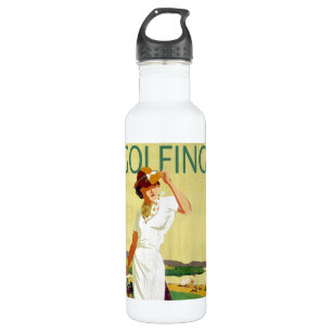 Vintage lady Golfer Golfing 710 Ml Water Bottle