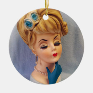 Vintage Lady Head Vase Blue Rose and Gloved Hand Ceramic Tree Decoration