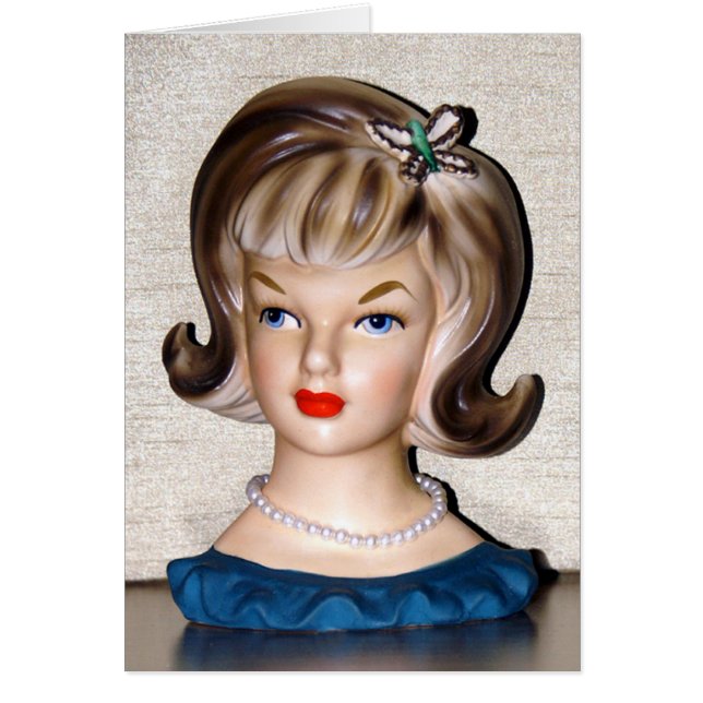 Vintage Lady Head Vase Butterfly Hair Clip Card (Front)