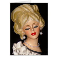 Vintage Lady Head Vase Chic Big Hair Ruffles Card