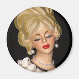 Vintage Lady Head Vase Chic Big Hair Ruffles Magnet