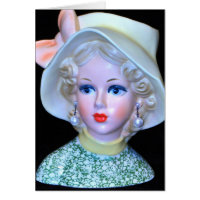 Vintage Lady Head Vase Flapper Cloche Hat Card