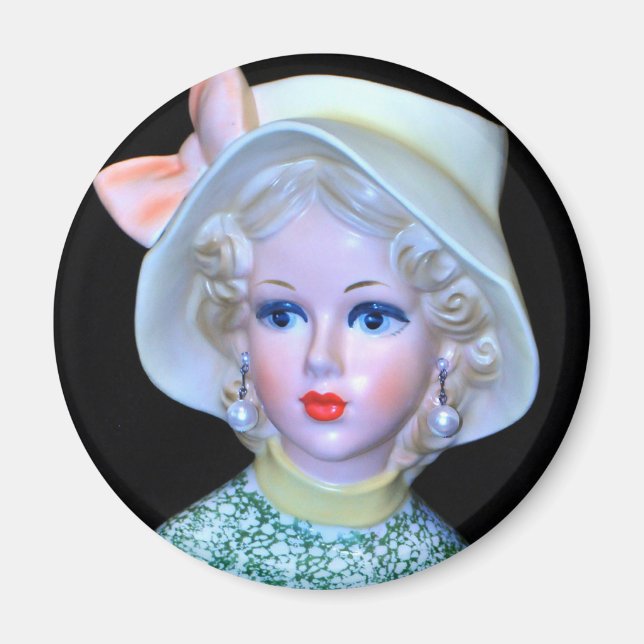 Vintage Lady Head Vase Flapper Cloche Hat  Magnet (Front)