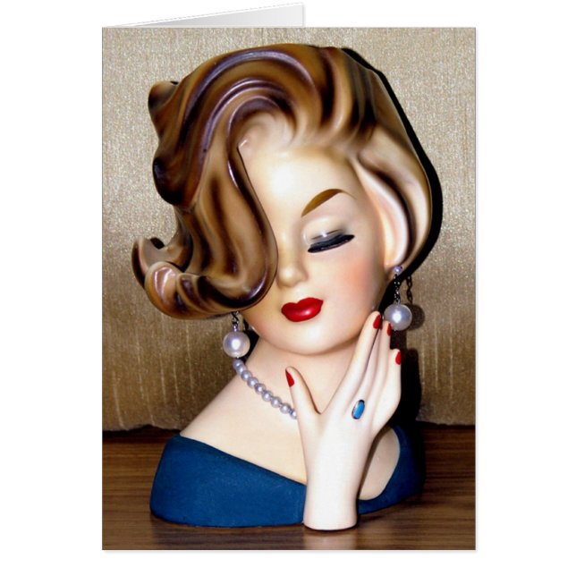 Vintage Lady Head Vase Flip Hairdo Ring Card (Front)