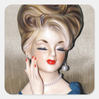Vintage Lady Head Vase Model Glamourous 1960s Square Sticker