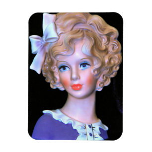 Vintage Lady Head Vase Pink Ruffled Bonnet Magnet