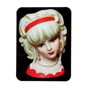 Vintage Lady Head Vase Platinum Blonde Braids Magnet