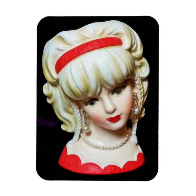 Vintage Lady Head Vase Platinum Blonde Braids Magnet (Vertical)