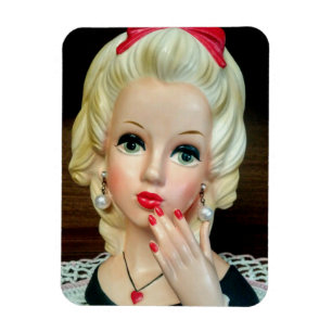 Vintage Lady Head Vase Teen Heart Necklace Magnet