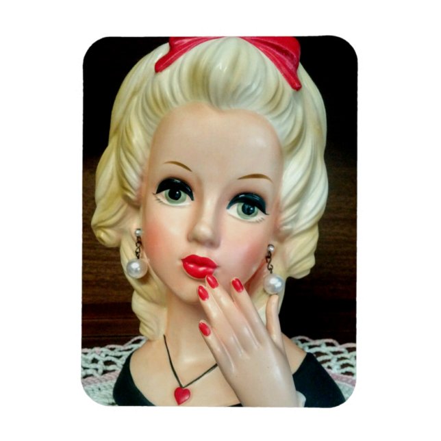 Vintage Lady Head Vase Teen Heart Necklace Magnet (Vertical)