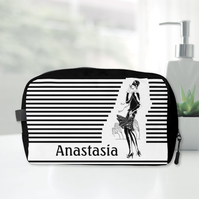 Vintage Lady in Black and White Dopp Kit (vintage lady toiletry bag)