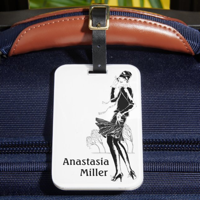 Vintage Lady in Black and White Luggage Tag (Front Insitu 2)