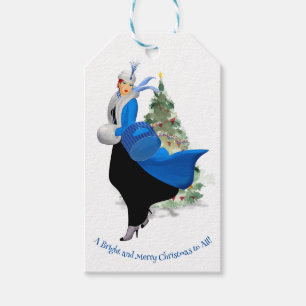 Vintage Lady in Blue Christmas Greeting Gift Tags