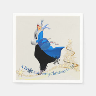 Vintage Lady in Blue Christmas Greeting Napkin