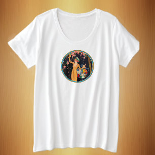 Vintage Lady in Circle Picking Pink Cherry Blossom Plus Size T-Shirt