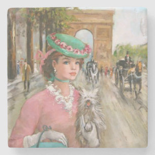 Vintage Lady in Pink Fine Art Stone Coaster