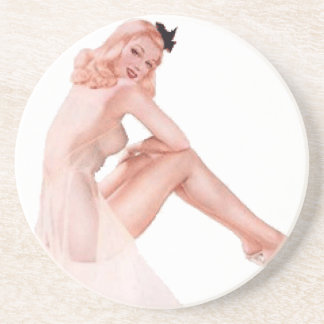 Vintage Lady in Pink Pin Up Girl Coaster